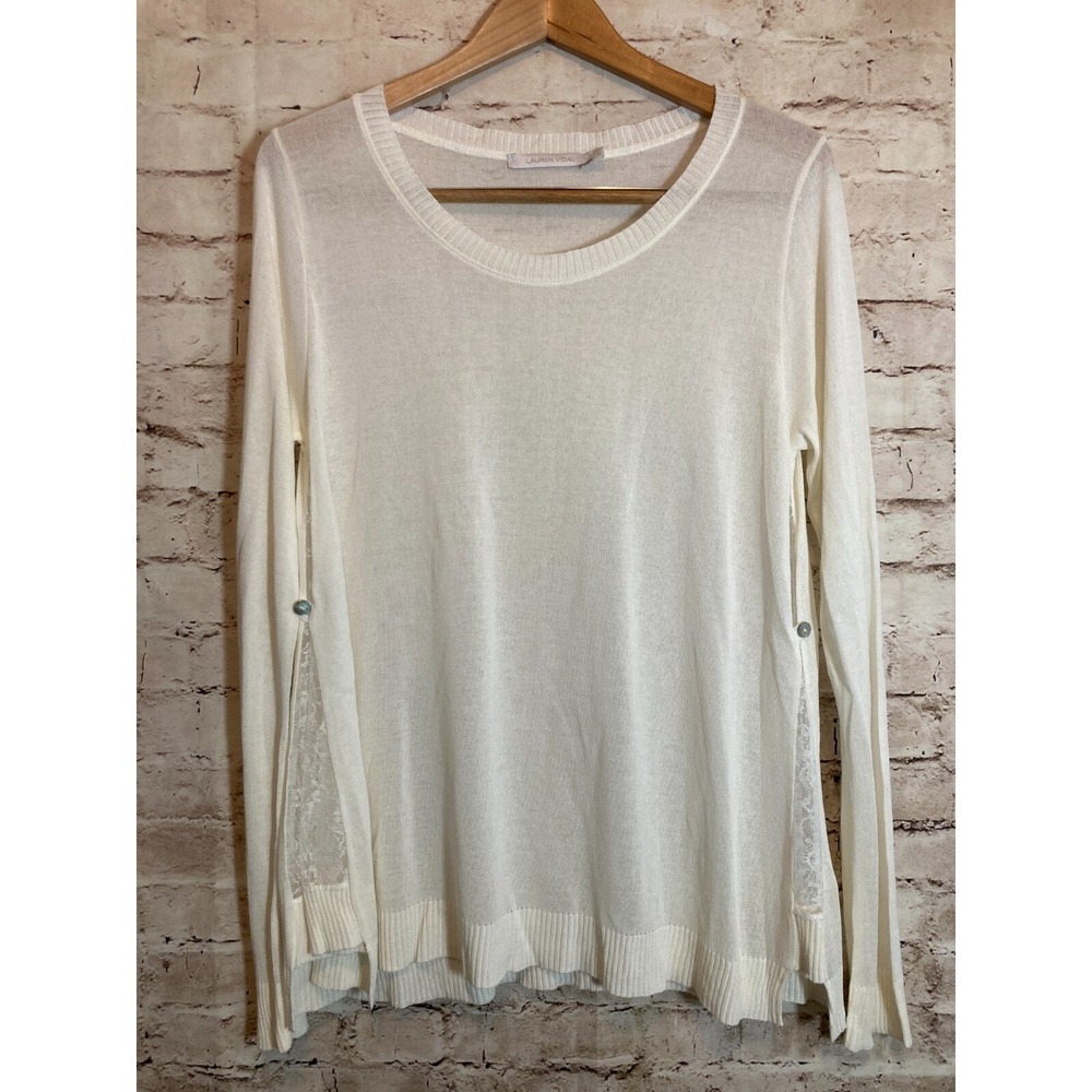 Lauren Vidal Coquette‎ Top Womens Large Cream Lace Detail Lightweight Beachy
